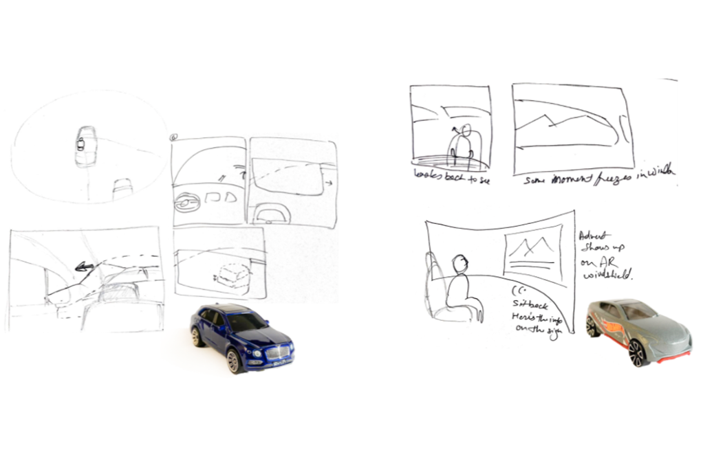 Early sketches, moving from screen-based ideas toward the physical prototypes.