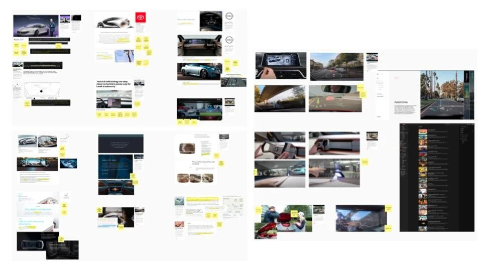 Research board: concept car references and film stills used as precedent.