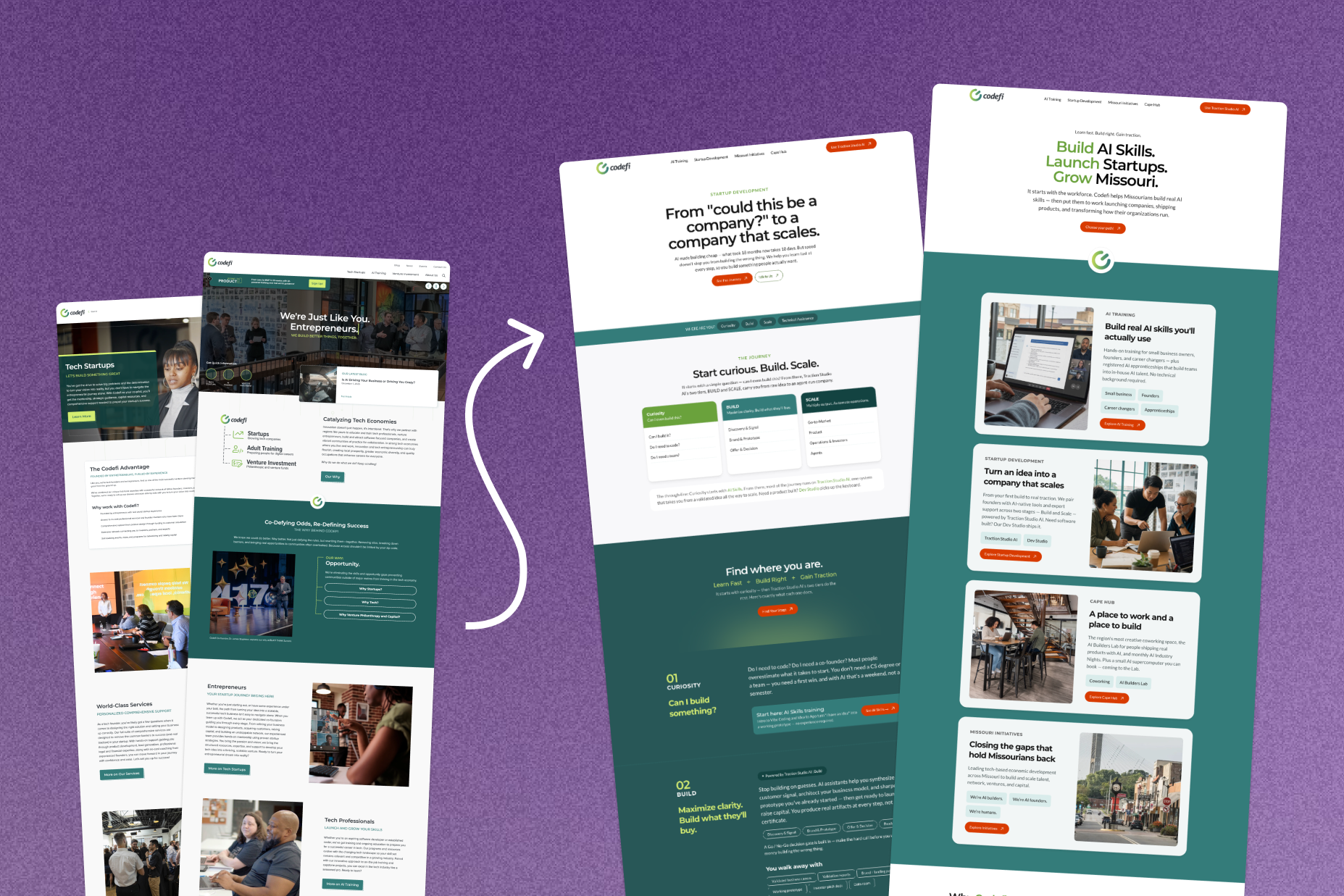 The site before and after: hardcoded pages vs. the three live Framer collections.