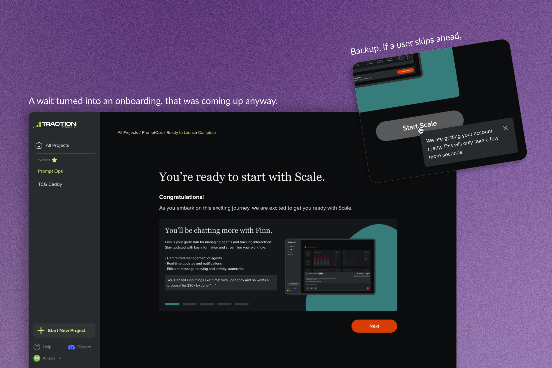 The 5-slide onboarding sequence that replaces the loading state.