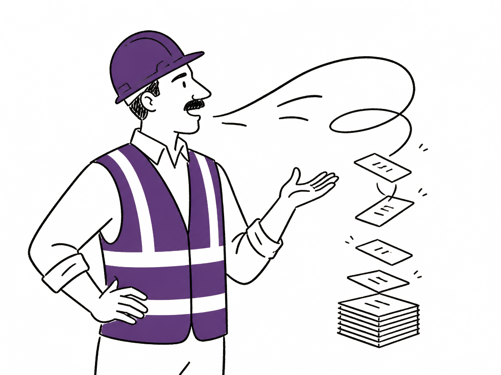 An estimator laying out a job in his own terms, with ordered line items forming from it.